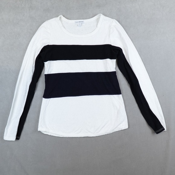 James Perse Tops - Standard James Perse Top Lightweight Long Sleeve Striped Tee Black White Size 1